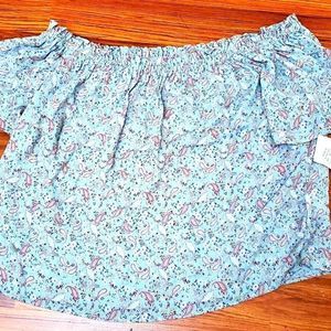 NEW! Sz LG off shoulder short sleeves poets blouse